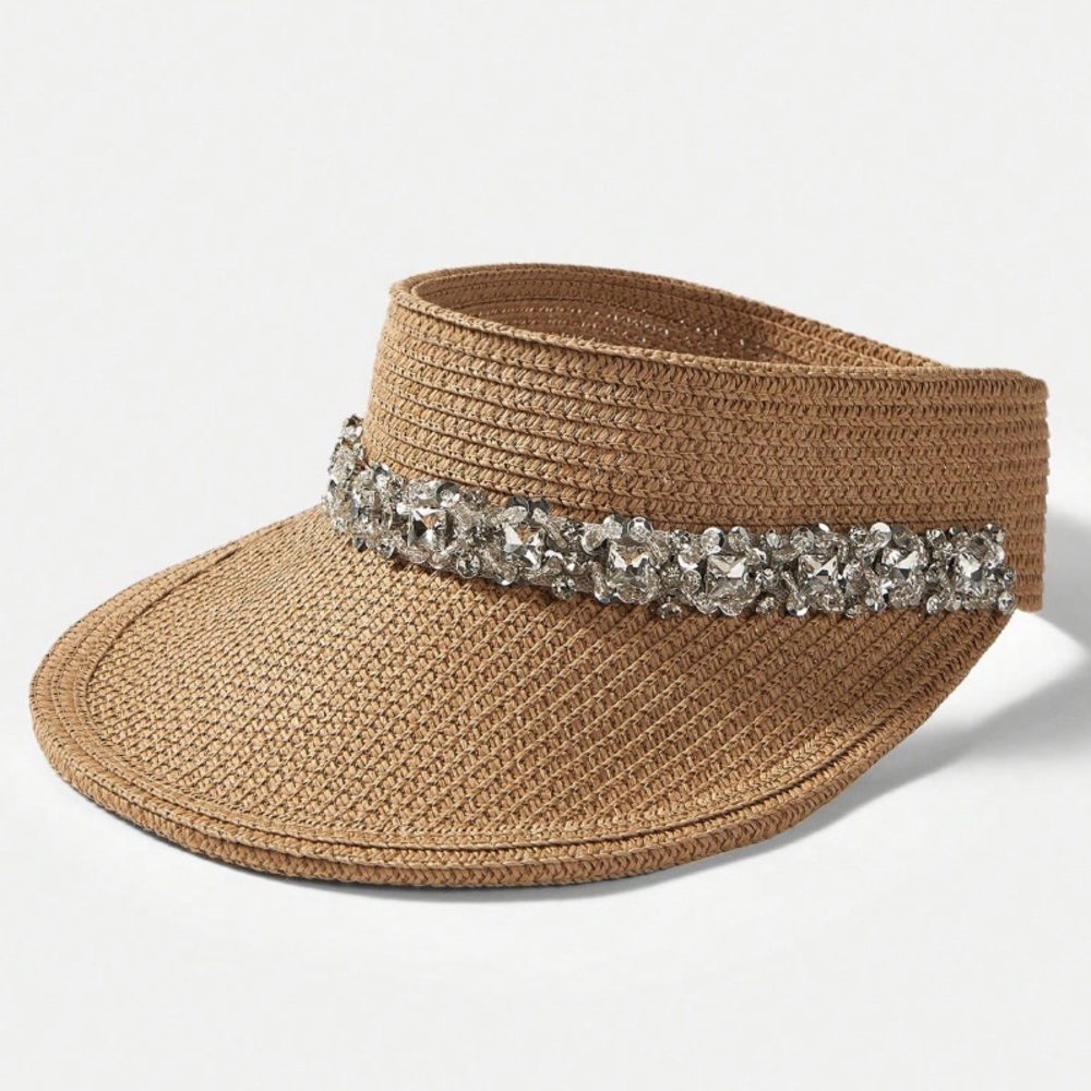 ๐ Straw Rhinestone and Sequin Sun Visor - Picture 2 of 6